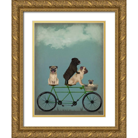 Pug Tandem Gold Ornate Wood Framed Art Print with Double Matting by Fab Funky