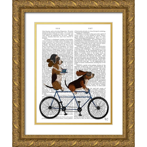Basset Hound Tandem Gold Ornate Wood Framed Art Print with Double Matting by Fab Funky