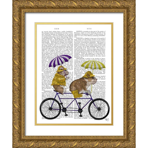 English Bulldog Tandem Gold Ornate Wood Framed Art Print with Double Matting by Fab Funky