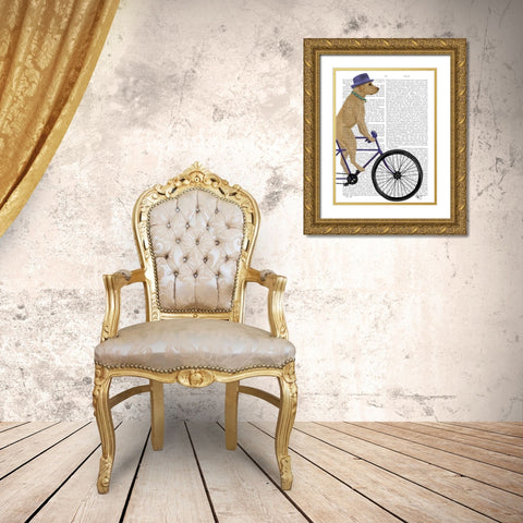 Yellow Labrador on Bicycle Gold Ornate Wood Framed Art Print with Double Matting by Fab Funky