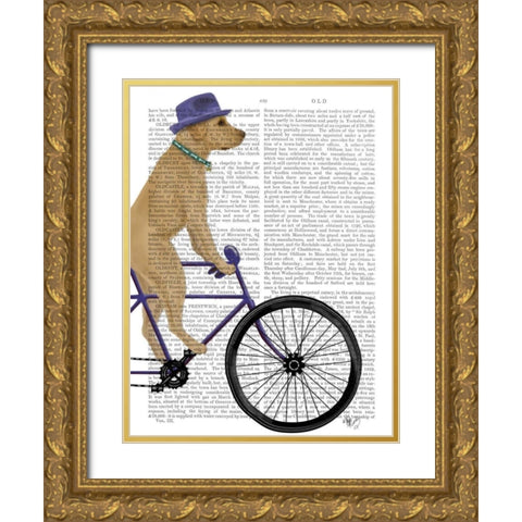 Yellow Labrador on Bicycle Gold Ornate Wood Framed Art Print with Double Matting by Fab Funky
