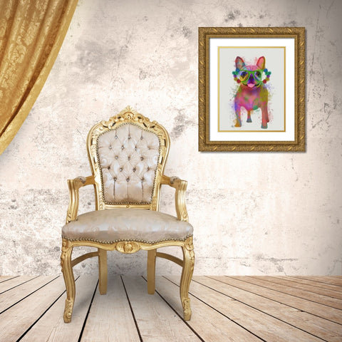 Rainbow Splash French Bulldog, Full Gold Ornate Wood Framed Art Print with Double Matting by Fab Funky