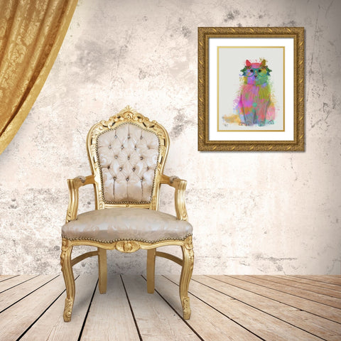 Rainbow Splash Cat 3, Full Gold Ornate Wood Framed Art Print with Double Matting by Fab Funky