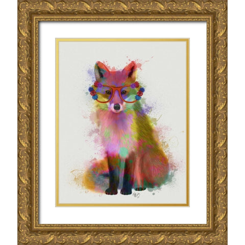 Rainbow Splash Fox 2 Gold Ornate Wood Framed Art Print with Double Matting by Fab Funky