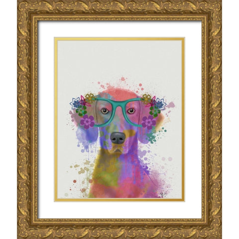Rainbow Splash Weimaraner, Portrait Gold Ornate Wood Framed Art Print with Double Matting by Fab Funky