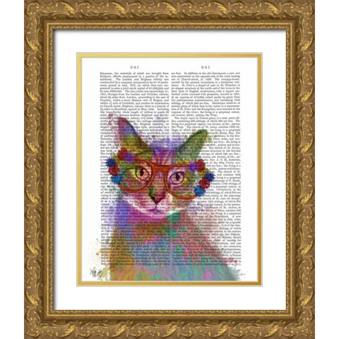 Rainbow Splash Cat 1 Gold Ornate Wood Framed Art Print with Double Matting by Fab Funky