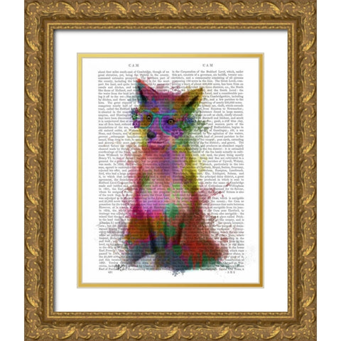 Rainbow Splash Fox 1 Gold Ornate Wood Framed Art Print with Double Matting by Fab Funky