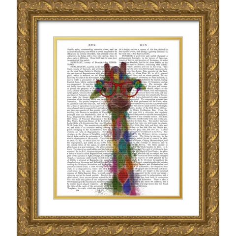 Rainbow Splash Giraffe 3 Gold Ornate Wood Framed Art Print with Double Matting by Fab Funky