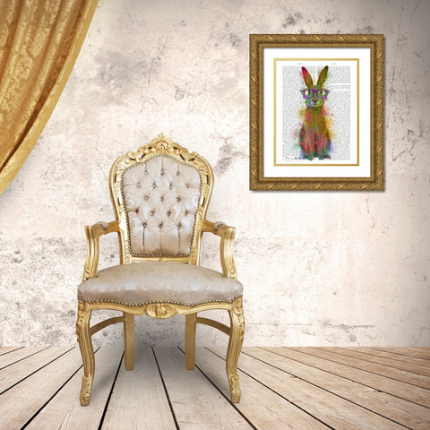 Rainbow Splash Rabbit 1 Gold Ornate Wood Framed Art Print with Double Matting by Fab Funky