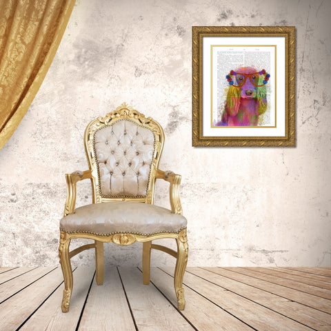Rainbow Splash Cocker Spaniel, Portrait Gold Ornate Wood Framed Art Print with Double Matting by Fab Funky