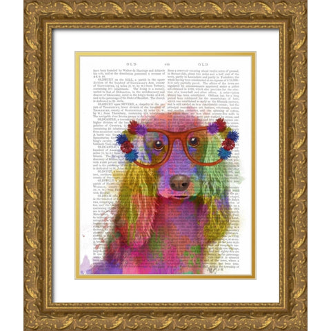 Rainbow Splash Cocker Spaniel, Portrait Gold Ornate Wood Framed Art Print with Double Matting by Fab Funky