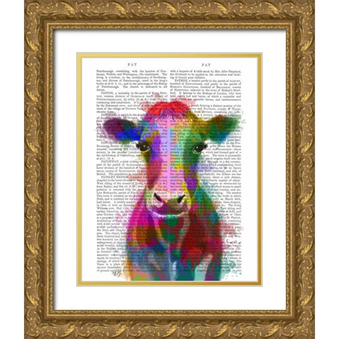 Rainbow Splash Cow Gold Ornate Wood Framed Art Print with Double Matting by Fab Funky