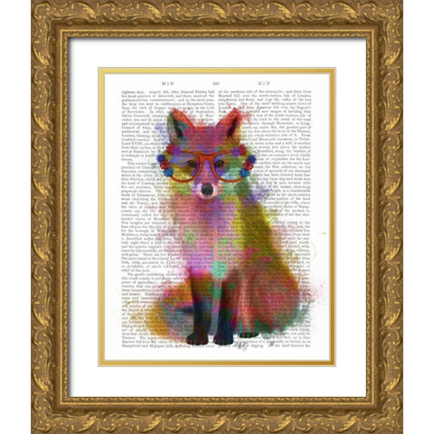 Rainbow Splash Fox 2 Gold Ornate Wood Framed Art Print with Double Matting by Fab Funky