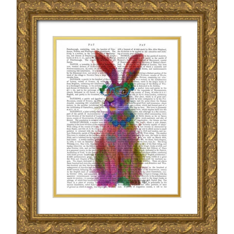 Rainbow Splash Rabbit 2, Full Gold Ornate Wood Framed Art Print with Double Matting by Fab Funky