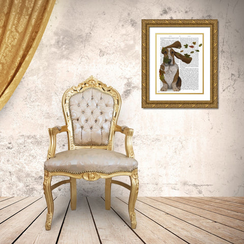 Basset Hound Windswept and Interesting Gold Ornate Wood Framed Art Print with Double Matting by Fab Funky