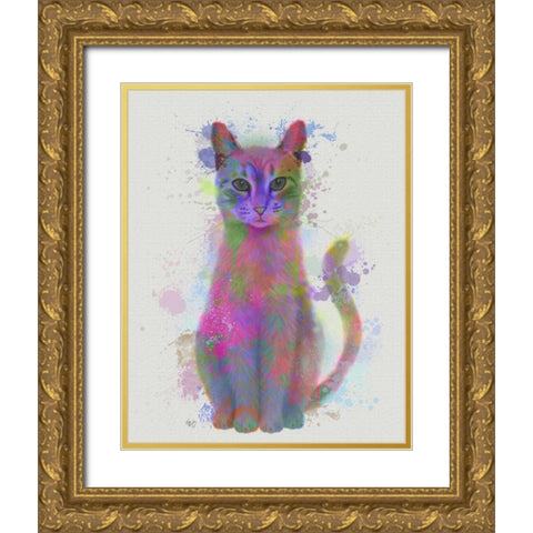Cat Rainbow Splash 4 Gold Ornate Wood Framed Art Print with Double Matting by Fab Funky