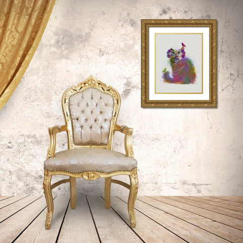 Cat Rainbow Splash 9 Gold Ornate Wood Framed Art Print with Double Matting by Fab Funky