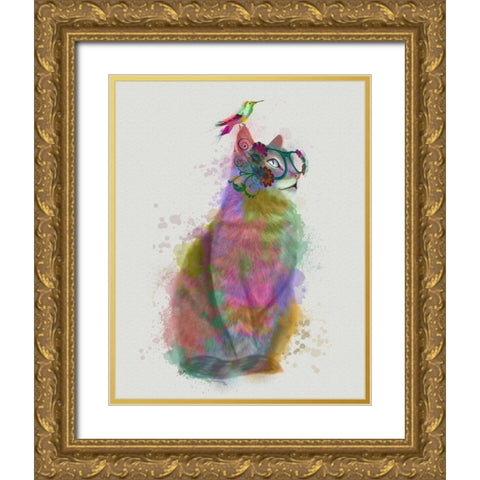 Cat Rainbow Splash 11 Gold Ornate Wood Framed Art Print with Double Matting by Fab Funky