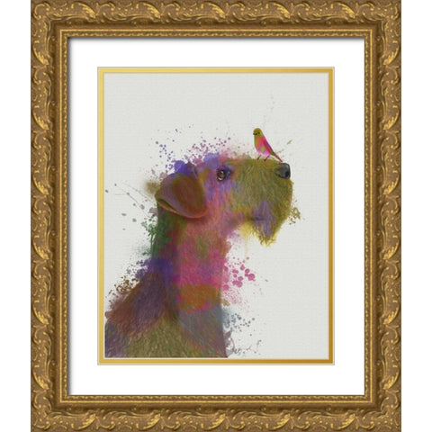 Airdale and Canary Rainbow Splash Gold Ornate Wood Framed Art Print with Double Matting by Fab Funky