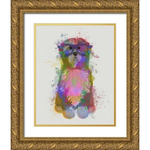 Tibetan Terrier Rainbow Splash Gold Ornate Wood Framed Art Print with Double Matting by Fab Funky