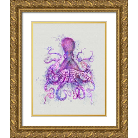 Octopus Rainbow Splash Pink Gold Ornate Wood Framed Art Print with Double Matting by Fab Funky