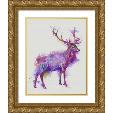 Deer 1 Rainbow Splash Purple Pink Gold Ornate Wood Framed Art Print with Double Matting by Fab Funky
