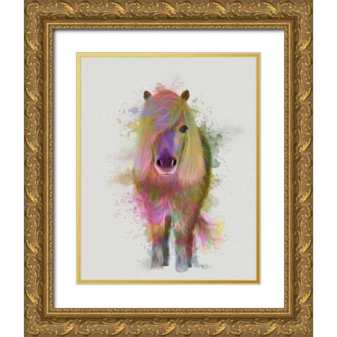 Pony 1 Full Rainbow Splash Gold Ornate Wood Framed Art Print with Double Matting by Fab Funky