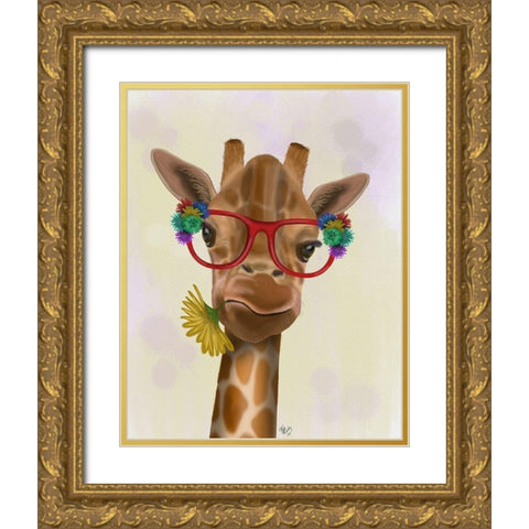 Giraffe and Flower Glasses 3 Gold Ornate Wood Framed Art Print with Double Matting by Fab Funky