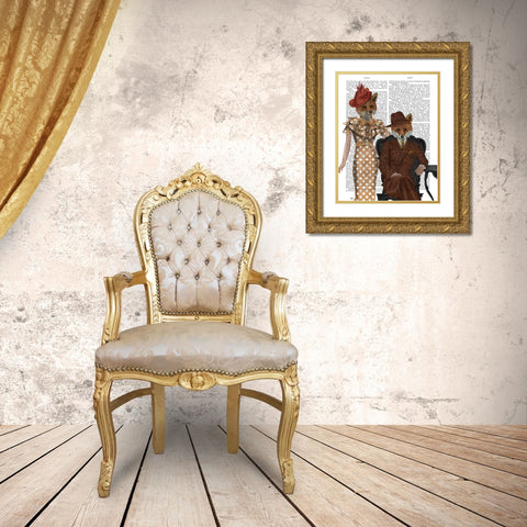 Fox Couple 1930s Gold Ornate Wood Framed Art Print with Double Matting by Fab Funky
