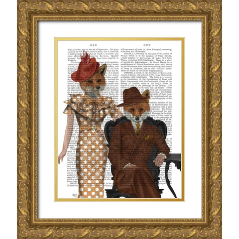 Fox Couple 1930s Gold Ornate Wood Framed Art Print with Double Matting by Fab Funky