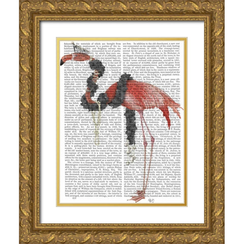 Flamingo and Pearls, Full Gold Ornate Wood Framed Art Print with Double Matting by Fab Funky
