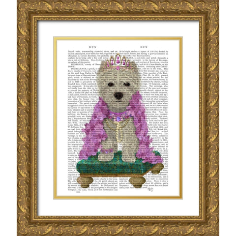 West Highland Terrier with Tiara Gold Ornate Wood Framed Art Print with Double Matting by Fab Funky