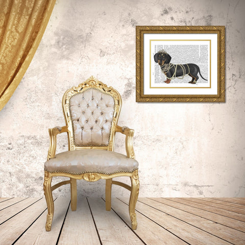 Dachshund and Pearls Gold Ornate Wood Framed Art Print with Double Matting by Fab Funky