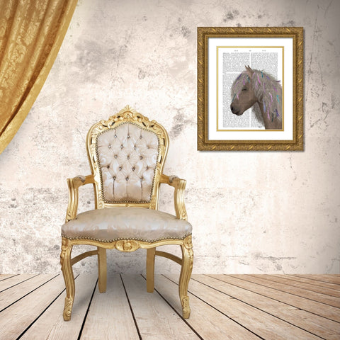 Horse Beige with Ribbons Gold Ornate Wood Framed Art Print with Double Matting by Fab Funky