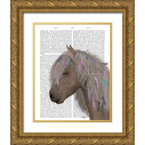 Horse Beige with Ribbons Gold Ornate Wood Framed Art Print with Double Matting by Fab Funky
