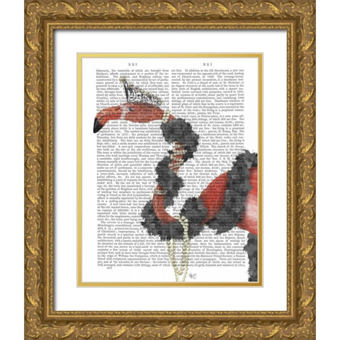 Flamingo and Pearls, Portrait Gold Ornate Wood Framed Art Print with Double Matting by Fab Funky