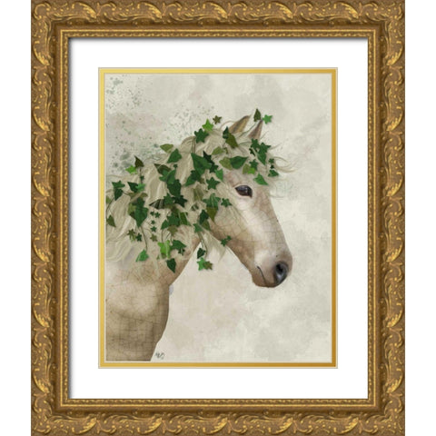 Horse Porcelain with Ivy Gold Ornate Wood Framed Art Print with Double Matting by Fab Funky