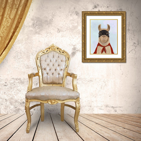 Super Llama Gold Ornate Wood Framed Art Print with Double Matting by Fab Funky