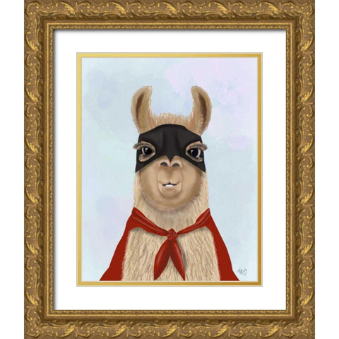 Super Llama Gold Ornate Wood Framed Art Print with Double Matting by Fab Funky