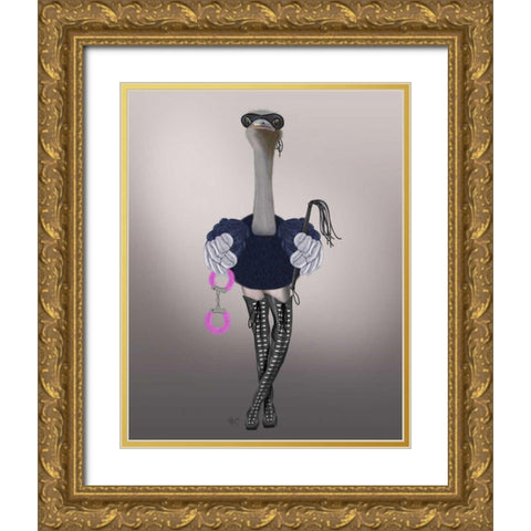 Ostrich with Kinky Boots Gold Ornate Wood Framed Art Print with Double Matting by Fab Funky