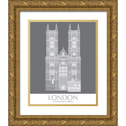 London Westminster Abbey Monochrome Gold Ornate Wood Framed Art Print with Double Matting by Fab Funky