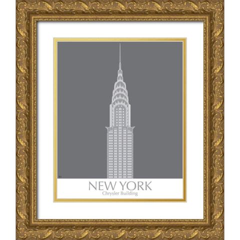 New York Chrysler Building Monochrome Gold Ornate Wood Framed Art Print with Double Matting by Fab Funky