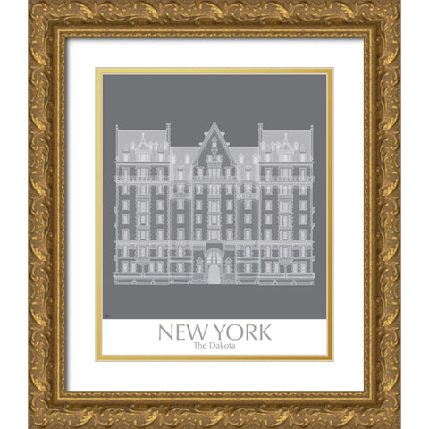 New York The Dakota Building Monochrome Gold Ornate Wood Framed Art Print with Double Matting by Fab Funky