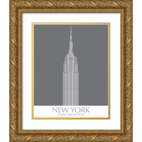 New York Empire State Building Monochrome Gold Ornate Wood Framed Art Print with Double Matting by Fab Funky