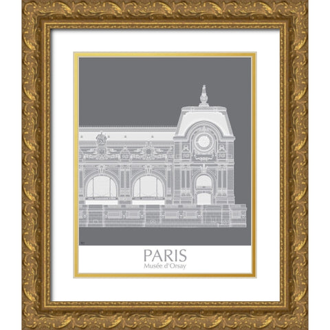 Paris Musee Dorsay Monochrome Gold Ornate Wood Framed Art Print with Double Matting by Fab Funky