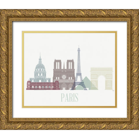 Paris Skyline  Gold Ornate Wood Framed Art Print with Double Matting by Fab Funky