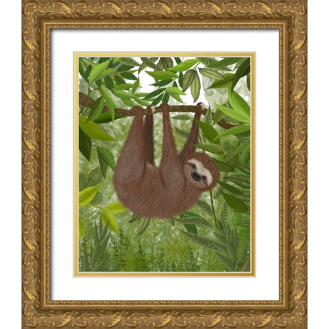 Sloth Hanging Around Gold Ornate Wood Framed Art Print with Double Matting by Fab Funky
