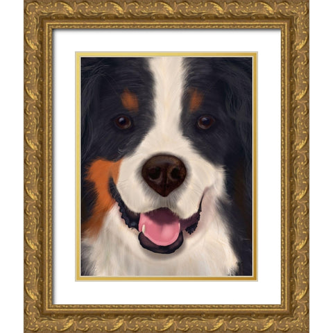 Bernese Big Dog Gold Ornate Wood Framed Art Print with Double Matting by Fab Funky