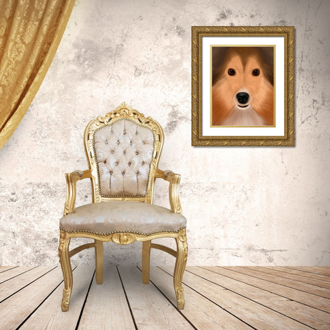 Shetland Sheepdog Big Dog Gold Ornate Wood Framed Art Print with Double Matting by Fab Funky