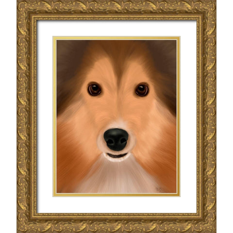 Shetland Sheepdog Big Dog Gold Ornate Wood Framed Art Print with Double Matting by Fab Funky